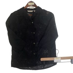 FRENCH LAUNDRY black lace mesh button down // S